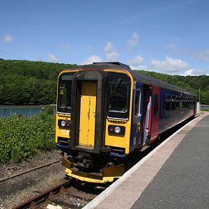 153307 at Looe Station, waits to form a midday service to Liskeard 5th June 2014