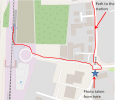 Annotated map showing pedestrian route to Soham station from the NW of Mereside