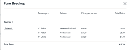Screenshot: Avanti overcharging by not applying the railcard correctly