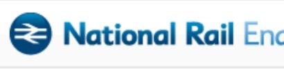 Double arrows logo within blue circle on National Rail Enquiries website.