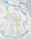 Screenshot of the ECML and the diversion route using the speed map on OpenRailwayMap, the bits with speed on it (there is a large bit without numbers) have numbers of 20 and 45mph at different points.