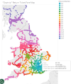 screenshot of map of stations in England, Wales and Scotland coloured by the 2019 price of a day return from London