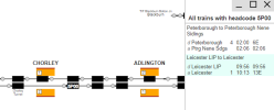 Traksy screenshot showing 5P00 in the signal block just before Chorley
