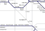 Screenshot from Northern's Map showing the York/Darlington area, there is a grey line the same width as the blue lines indicating a Northern service.