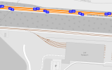 Openrailwaymap screenshot showing CAF Newport. the South Wales Main Line, and the 2 track service line that runs to the side, there is no connection between CAF Newport and the service line.