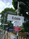 station sign on the platform, the old style being discussed here has been recreated and says Peak district national park in the top section, EDALE in the middle and Hope Valley Line at the bottom