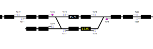 Extract of Open Train Times live map of Talerddig, showing 1S71 on the Main Line and 1J25 in the Loop.