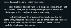 no further discounts or promotions can be used at the same time, including Railcards