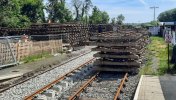 Okehampton Station looking east 1 June 2021.JPG old concrete sleepers.JPG