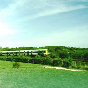 A pair of brand-new 377s in the Arun Valley in July 2002.