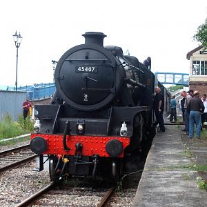 LMS Black 5s No. 45407 and 44871 in Llandrindod Wells station with the The Central Wales Explorer on the 3rd July 2010.