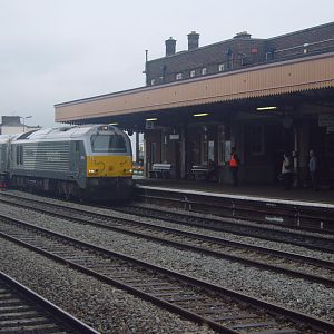 A Wrexham and Shropshire, 67-headed train from Marylebone arrives.