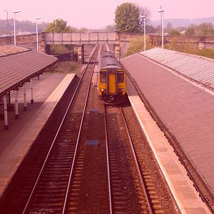 156 443 arrives at Hexham with a train for Newcastle.