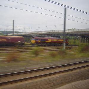 A Class 66. Taken from a passing 225 set!