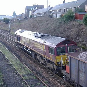 66085 on a ballast train at Arbroath