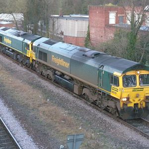 66519 and 66550 (rear) heeley up passanger loop sheffield  29th March 2012