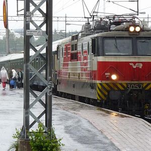 Finnish Sr1 locomotive express train during the rainiest summer (2012) in 10 years