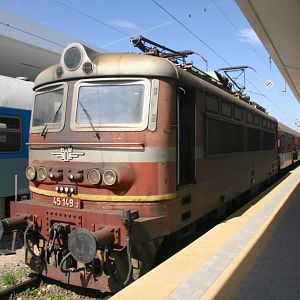 BDZ Skoda 25kv Electric Locomotive awaits departure at Sofia Central with the 11:15 two coach stopping service to Koprivshtitsa, 15th April 2015.