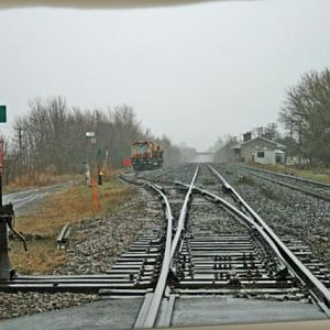 view eastward 6622, Prescott Ontario April 2015, 78 lbs rail used in the siding