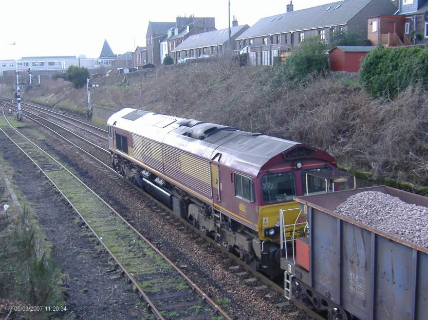 66085 on a ballast train at Arbroath