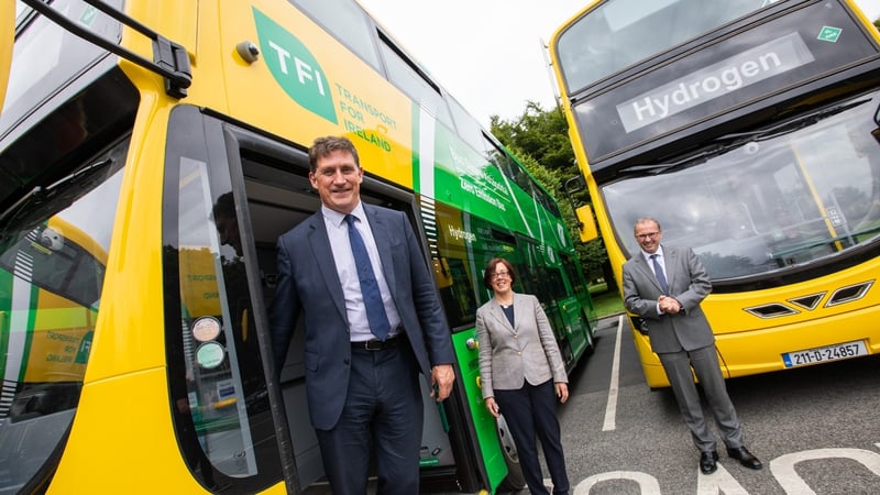 Transport Minister, Eamon Ryan, NTA CEO, Anne Graham and Chief Executive of Bus Éireann, Stephen Kent, at the launch today